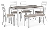 Signature Design by Ashley Stonehollow Modern Farmhouse Dining Table with Upholstered Chairs and...