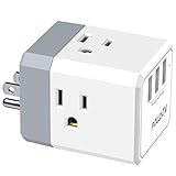 Multi Plug Outlet, Outlet expanders, POWSAV USB Wall Charger with 3 USB Ports(Smart 3.0A Total) and...