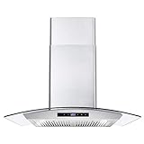 COSMO COS-668AS750 30 in. Wall Mount Range Hood with 380 CFM, Curved Glass, Ducted Convertible...