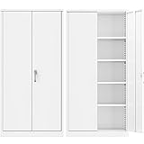 Superday Metal Storage Cabinets, 71' Steel Storage Cabinet with Lock, Tall White Cabinet with 2...
