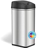 iTouchless 13 Gallon Automatic Trash Can with Odor-Absorbing Filter and Lid Lock, Power by Batteries...