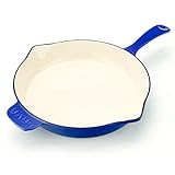 Lava Light-Colored Sand Enameled Cast Iron Skillet with Side Drip Spouts - 12 inch Round Frying Pan...