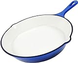 Healthy Choices 8' Small Enameled Cast Iron Pan, White Cast Iron Skillet, Blue Enameled Skillet,...
