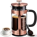 BAYKA 34 Ounce 1 Liter French Press Coffee Maker, Glass Classic Copper Stainless Steel Coffee Press,...