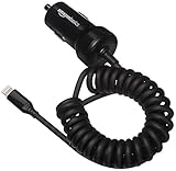 Amazon Basics 12W (5V, 2.4A) Fast Charging Car Charger with Coiled Lightning Cable for iPhone, iPad...