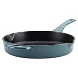 Ayesha Curry Enameled Cast Iron Skillet/Fry Pan with Pour Spouts, Skillet (10'), Twilight Teal