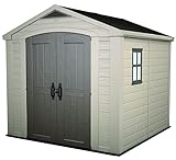 Keter Factor 8x8 Foot Large Resin Outdoor Shed with Floor for Patio Furniture, Lawn Mower, and Bike...