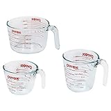 Pyrex 3 Piece Glass Measuring Cup Set, Includes 1-Cup, 2-Cup, and 4-Cup Tempered Glass Liquid...