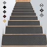 Stair Treads Carpet Peel and Stick with Self Adhesive Tape - 15 Pack Washable Stair Runners for...