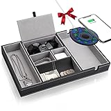 Baoyun Mens Valet Tray with Wireless Charger, Ninghtstand Organizer Box for Men and Women with Large...