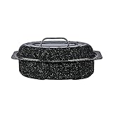 Granite Ware 13-inch oval roaster with Lid. Enameled steel design to accommodate up to 7 lb...