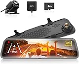WOLFBOX G840S 12' 4K Mirror Dash Cam Backup Camera, 2160P Full HD Smart Rearview Mirror for Cars &...