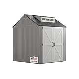 Rubbermaid Resin Outdoor Storage Shed With Floor (7 x 7 Ft) Weather Resistant Gray Organization for...