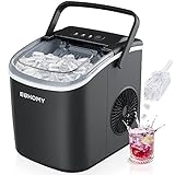 EUHOMY Countertop Ice Maker Machine with Handle, 26lbs in 24Hrs, 9 Ice Cubes Ready in 6 Mins,...