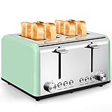 Toaster 4 Slice, CUSIBOX Stainless Steel Toaster Retro Wide Slots, with Bagel Defrost Cancel...