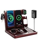Xunhomon Wood Phone Docking Station,27W Fast Charging 2 Phone Wireless Charging Station for...