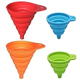 KongNai Silicone Collapsible Funnel Set of 4, Small and Large, Kitchen Gadgets Foldable Funnel for...