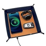Leather Valet Tray for Men, LAVAVIK Nightstand Organizer Built in Wireless Charger Pad, EDC Charging...