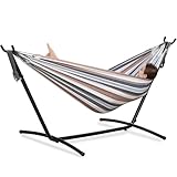PNAEUT Double Hammocks with Stand for Outside, Portable Space Saving Heavy-Duty Steel Stand for...