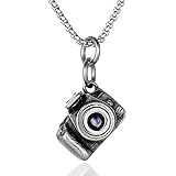 BIYONGDE Vintage Stainless Steel Photographer Camera Pendant Necklace with I Love U Image, 24 inches...