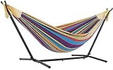 Vivere Double Cotton Hammock with Space Saving Steel Stand, Tropical (450 lb Capacity - Premium...