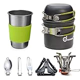 Odoland Camping Cookware Stove Carabiner Canister Stand Tripod and Stainless Steel Cup, Tank...