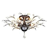 SEOL-Light Vintage Crystal Branches Chandeliers Black Ceiling Light Flush Mounted Fixture with 4...