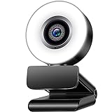 VUPUMER Webcam with Microphone 2K FHD Plug and Play USB Web Camera with Ring Light 3-Level...
