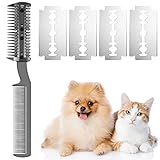 Razor Comb for Dogs Cats with 4 Pcs Extra Blades, Pet Razor Comb 2 in 1 | Trimming & Grooming, Dog...