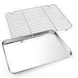 E-far Cookie Sheet with Rack Set, Half Sheet Baking Pan for Oven Cooking, 18”x13” Stainless...