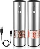Electric Salt and Pepper Grinder Set - USB Rechargeable - Durable Modern Style - Automatic Black...