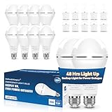 BoRccdit KeepLit 10 Pack Emergency Rechargeable Light Bulbs, 48H Long Lasting & 3 Brightness, 12W...