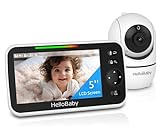 HelloBaby Upgrade Monitor, 5''Sreen with 30-Hour Battery, Pan-Tilt-Zoom Video Baby Monitor with...