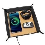 Leather Valet Tray for Men, LAVAVIK Nightstand Organizer Built in Wireless Charger Pad, EDC Charging...