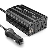 400W Power Inverter DC 12V to 110V AC Car Charger Converter with 4.8A Dual USB Ports and 2 AC...