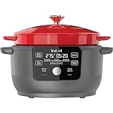 6-Quart 1500W Electric Dutch Oven with Recipe Book - Braise, Slow Cook, Sear, Warm, Red Enameled...