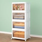 4 Tier Storage Bins with Lids, 23QT Stackable Closet Organizers and Storage with Wheels, Collapsible...