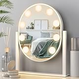 EAPUDUN Oval Vanity Mirror with Lights 9 LED Bulb Hollywood Lighted Makeup Mirror with Smart Touch...