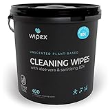 Wipex Gym & Fitness Cleaning Wipes, 400ct Dispensing Bucket with Sanitizing BZK Antiseptic - Great...
