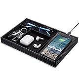 Valet Tray, Built in Wireless Charging Pad, Nightstand Organizer, Dresser Organizer, Mens Jewelry...