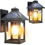 2 Pack Solar Wall Lanterns Outdoor with 3 Modes, CYHKEE Wireless Dusk to Dawn Motion Sensor LED...