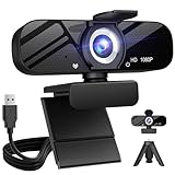 Full HD Webcam with Built-in Microphone and Rotatable Tripod, 1080P Video and Wide Angle Camera,...