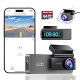 Dash Cam Front and Rear 2K+1080P, Free 64GB SD Card, Built-in WiFi, 4K Single Front Dash Camera for...