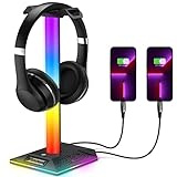 Upgraded RGB Gaming Headphones Stand, Headset Stand with 3.5mm AUX and 2 USB Charging Ports,...