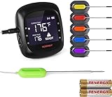 Tenergy Solis Digital Meat Thermometer, APP Controlled Wireless Bluetooth Smart BBQ Thermometer w/ 6...