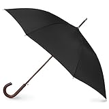 totes Auto Open Wooden Handle J Stick Umbrella, Black