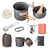 Camping Cookware Set Portable Camp Stove with Lightweight Pots and Pans Set Non-Stick Backpacking...