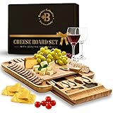 Premium Cheese Board and Knife Set - Bamboo Wood Charcuterie Board Set & Cheese Board Accessories...