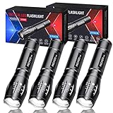 RECHOO Tactical Flashlights 4 Pack, Bright Zoomable LED Flashlights with High Lumens and 5 Modes,...