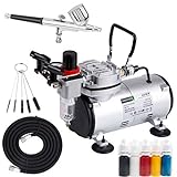 Timbertech Airbrush Kit with Compressor AS18-2K Basic Start Kit with Air Hose, Cleaning Brush & Test...